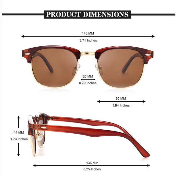 Clubmaster Sunglasses Brown Frame Lens Polarized - Picture 3 of 4